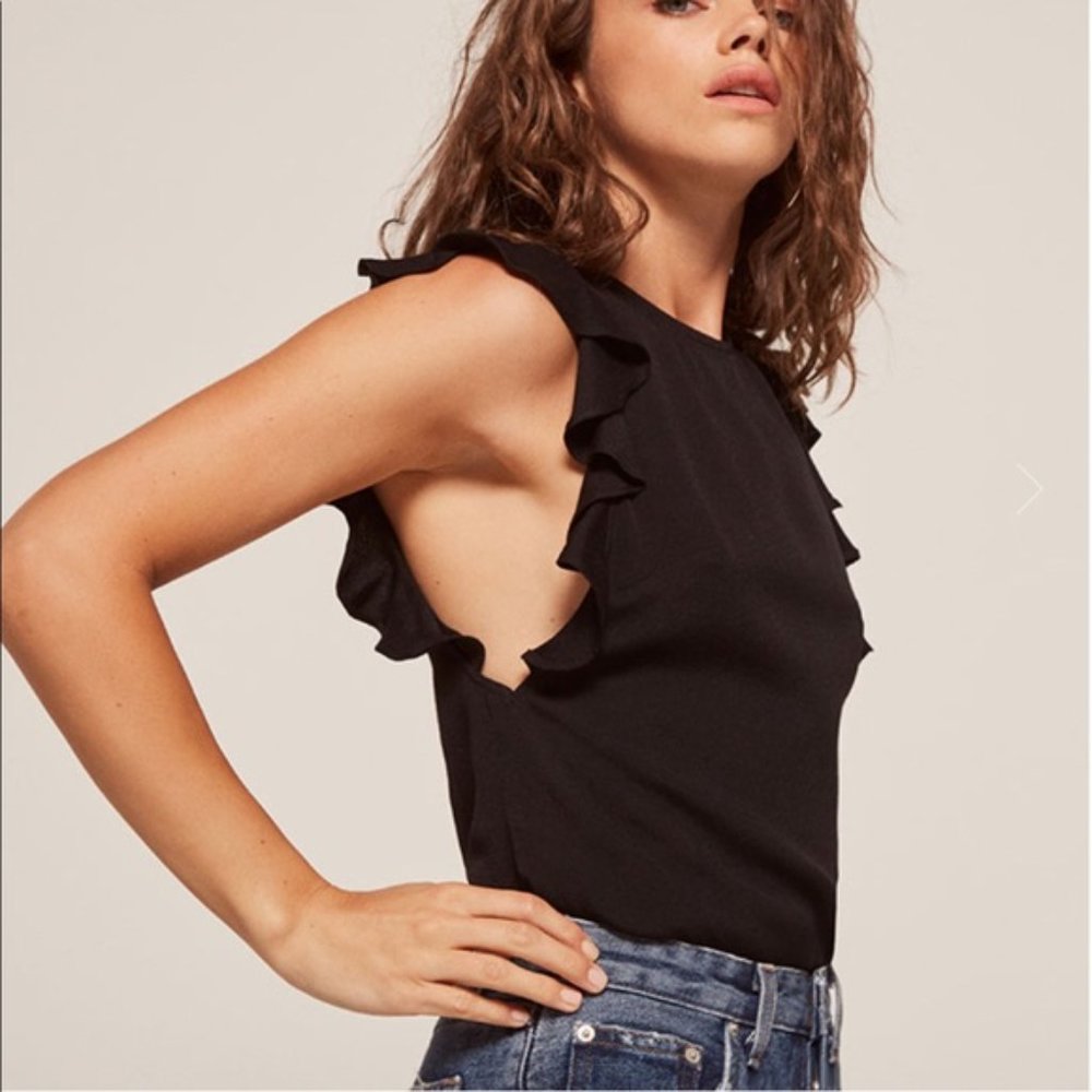New Reformation Magpie Ruffle Flutter Sleeve Top - image 3